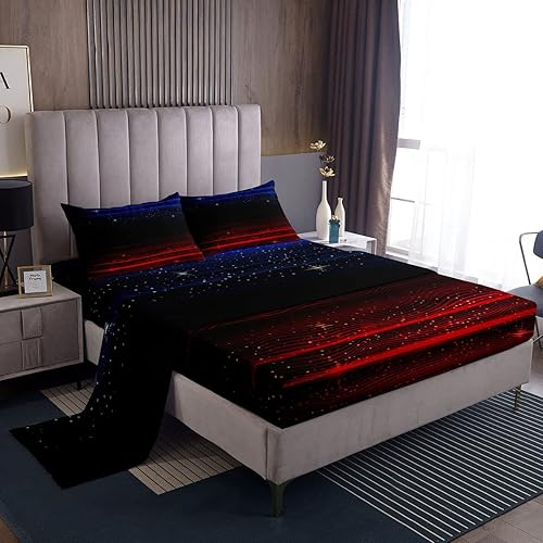 Sábanas degradadas, juegos de sábanas degradadas azules, rojas, negras, tamaño matrimonial, juego de ropa de cama con estrellas y cielo estrellado,