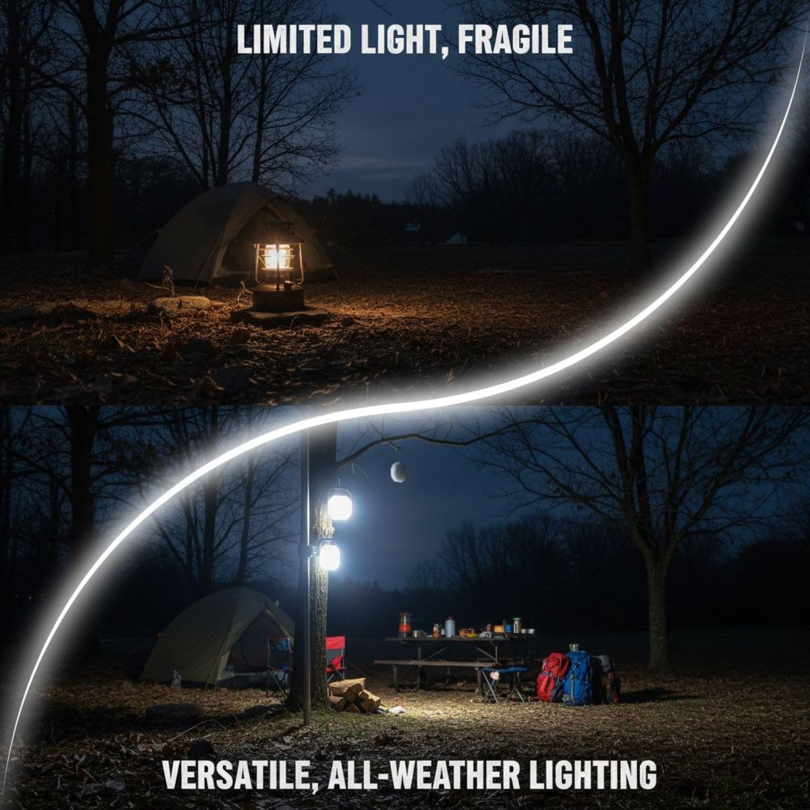 Linterna solar LED para camping, luz impermeable recargable por USB, 3 modos de color, luz de emergencia portátil para exteriores y hogar, cuenta con una fuerte fuerza de fijación, gancho y