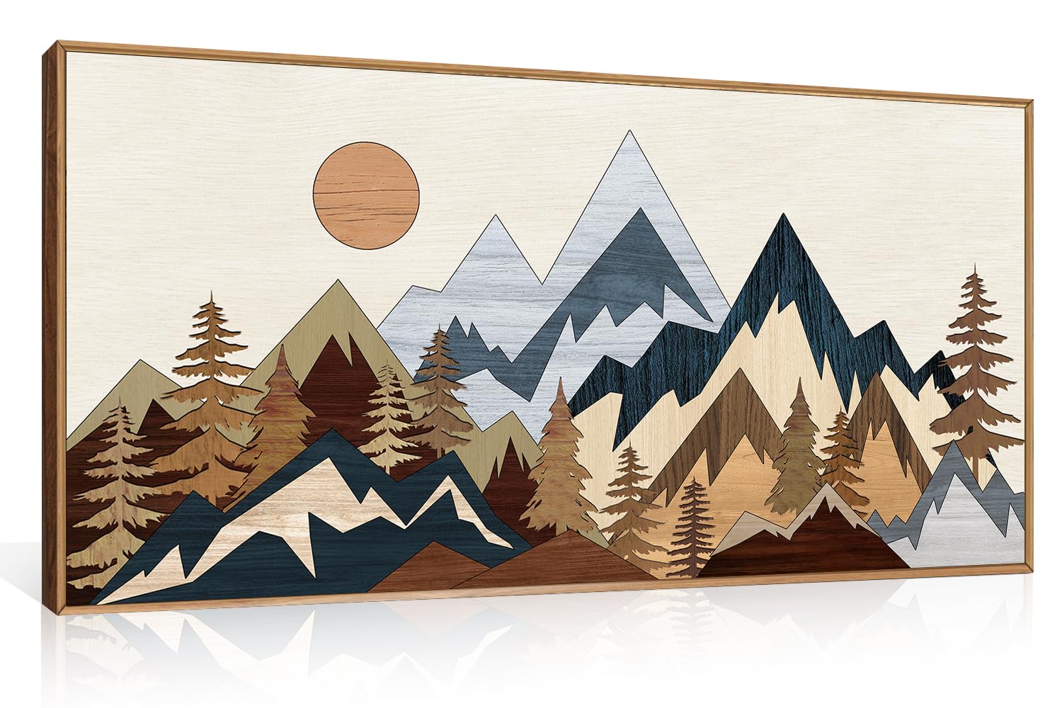 HOURIA Mid Century Mountain Woodland Framed Wall Art Set,Boho Sunrise Pine Tree Wall Decor,Wilderness Nature Forest Artwork,Modern Woodcut Field Art Print for Living Room,Bedroom,Office- 20"x40"x1( similar product)