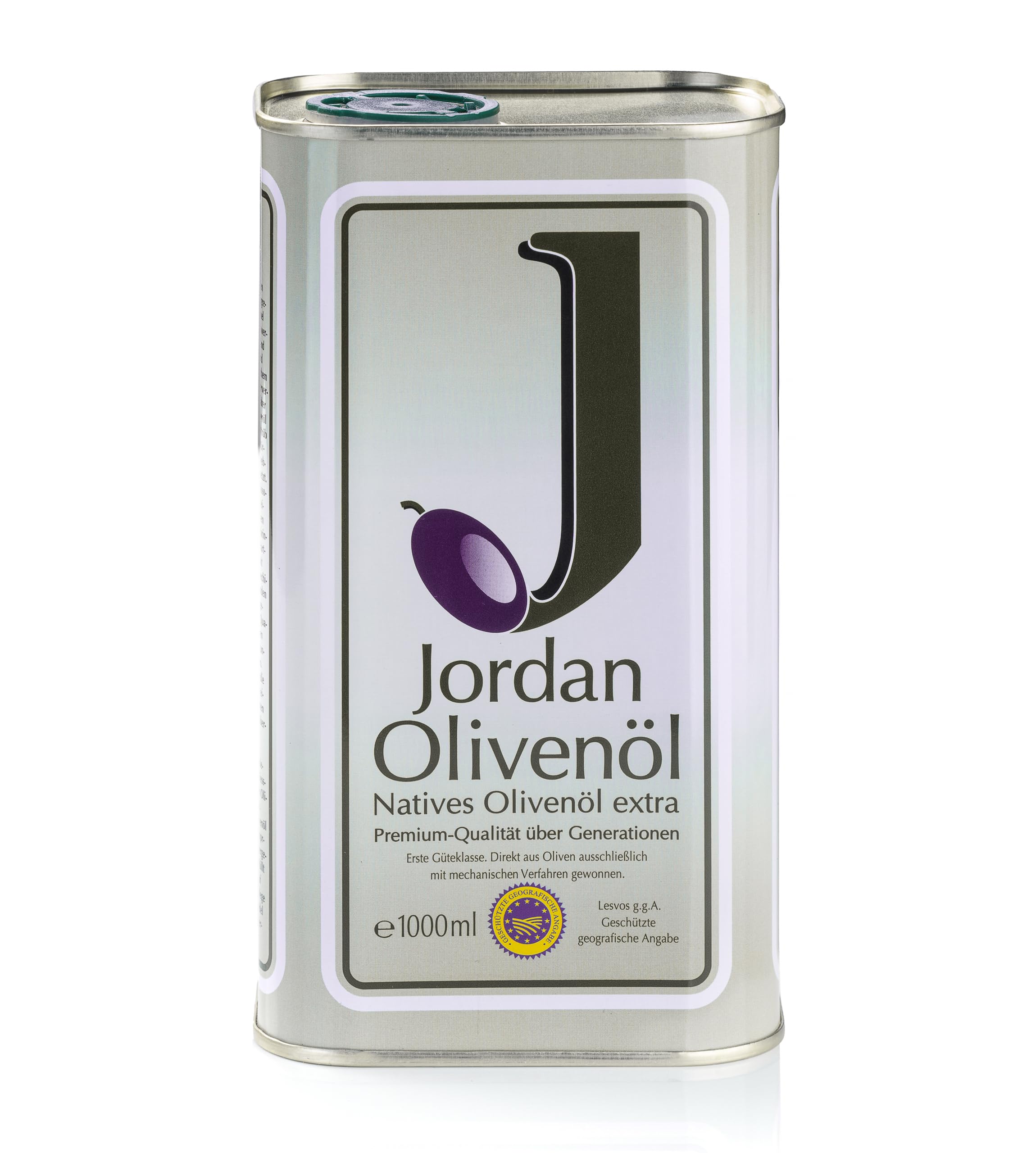 Jordan Olivenöl - Natives Olivenöl Extra von der griechischen Insel Lesbos-traditionelle Handernte -Kaltextraktion am Tag der Ernte -Kanister im traditionellen Retro-Design mit Ausgießer, 1Liter