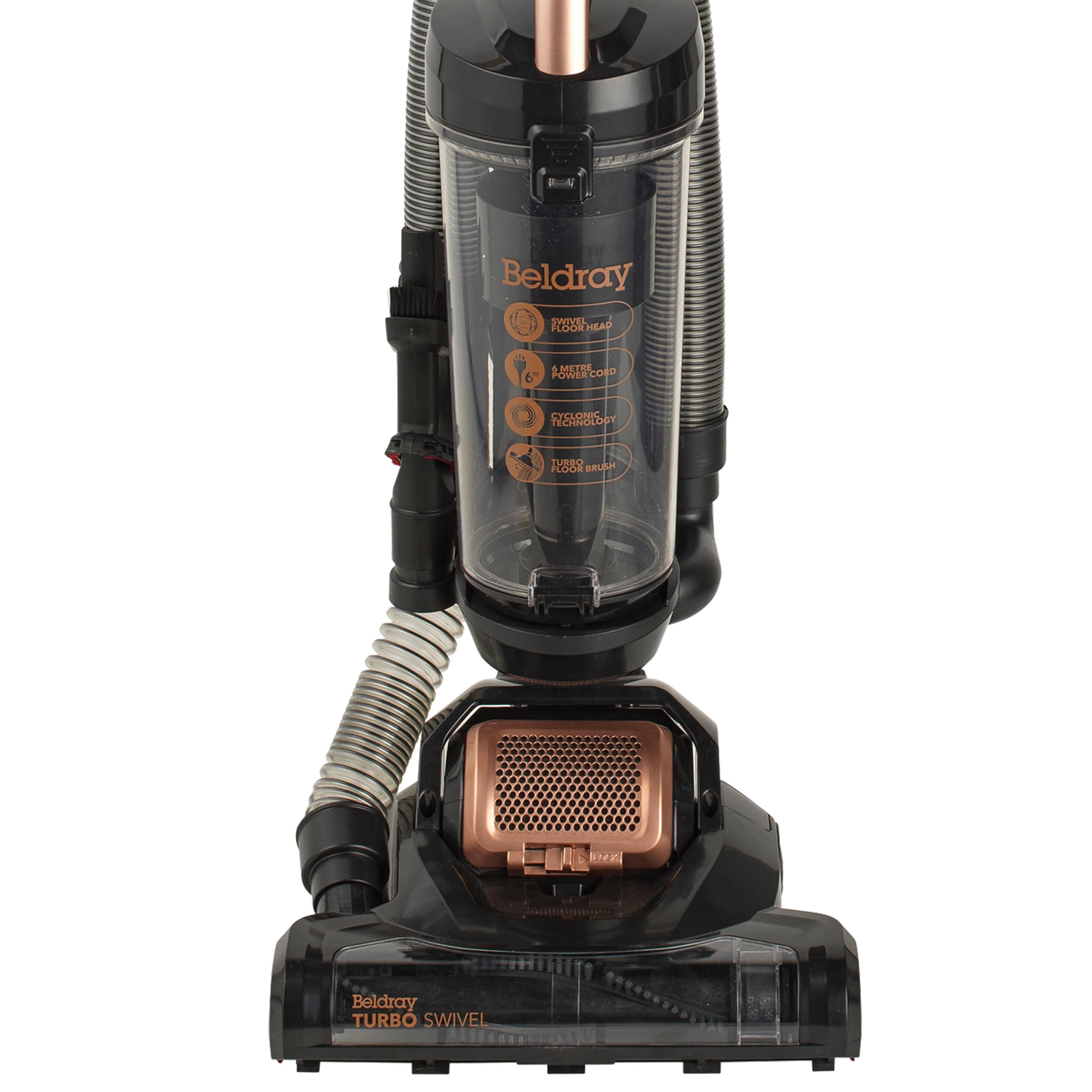 Beldray BEL01122RGWK Aspiradora giratoria Vertical - Filtro HEPA Lavable y contenedor de Polvo de 2,5 L, Herramienta 3 en 1 para hendiduras y Cepillo, Cable de alimentación de 6 m y Manguera Flexible