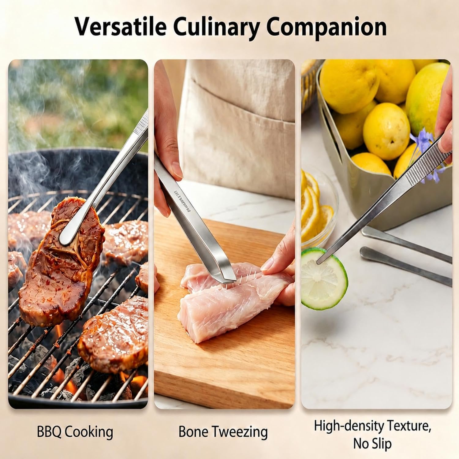 4-Piece Kitchen Tweezers, Long & Mini Precision Cooking Tongs