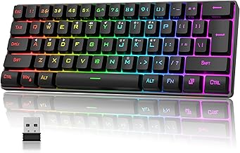 RedThunder 60% Wireless Gaming Keyboard, Rechargeable RGB Backlit Ultra Compact Mini Gaming Keyboard, Ergonomic Waterproof Mechanical Feeling Keyboard for PC, MAC, Laptop, PS4, PS5, Xbox ONE Gamer