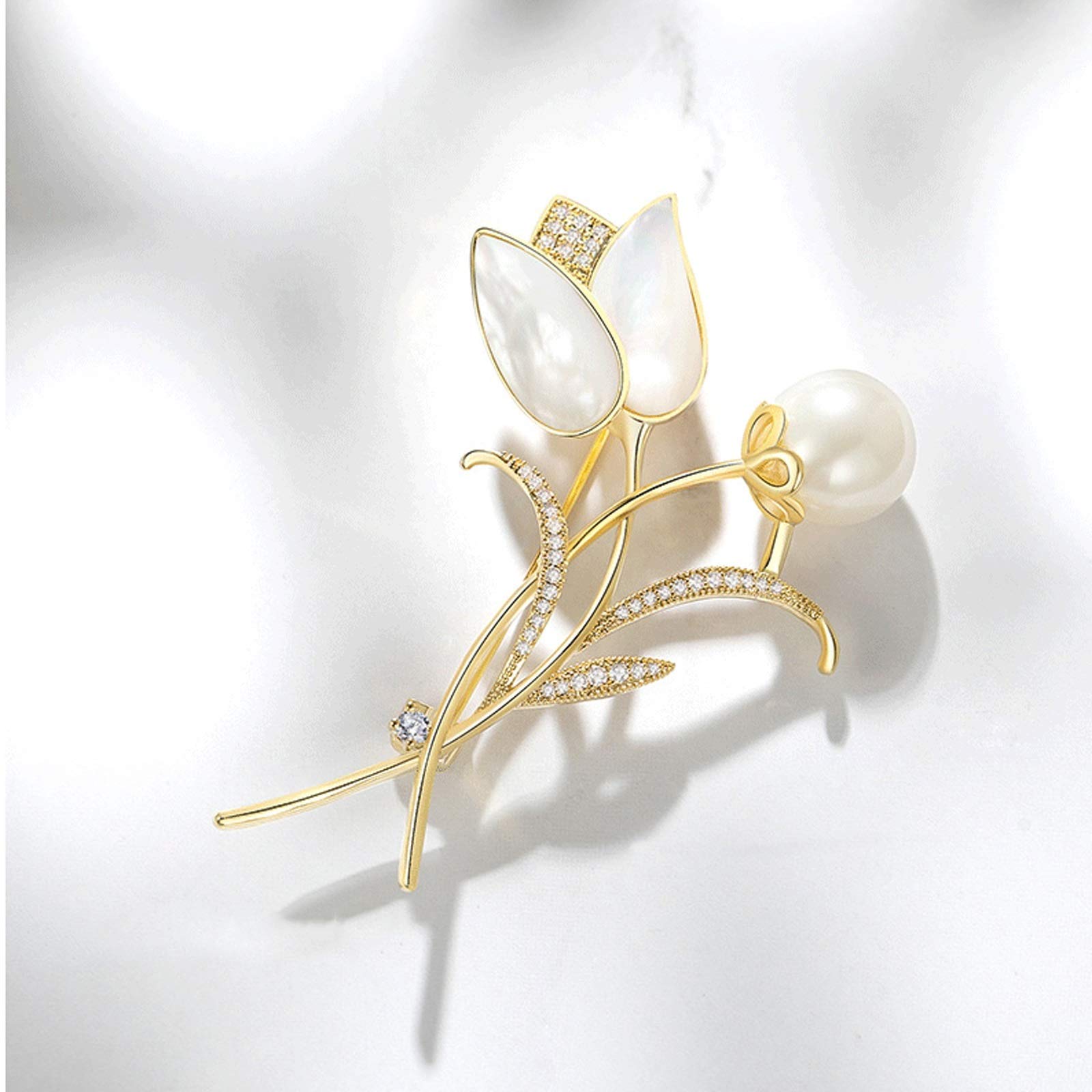 Broches para Mujer Broche para Mujer, Broche Chapado en Oro con Flores de tulipán para Regalo de Accesorios de Ropa para Mujer, Broche de suéter de Alta Gama
