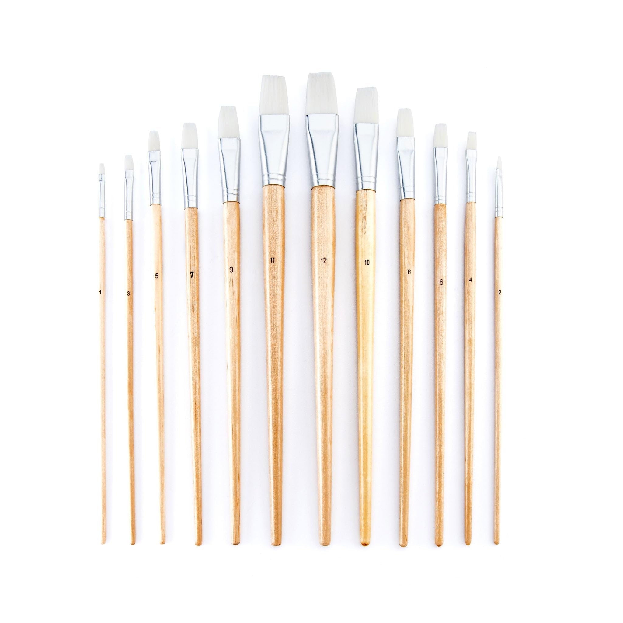 Royal and Langnickel Flat Long Handle Taklon Variety Brush Set - White (Pack of 12)