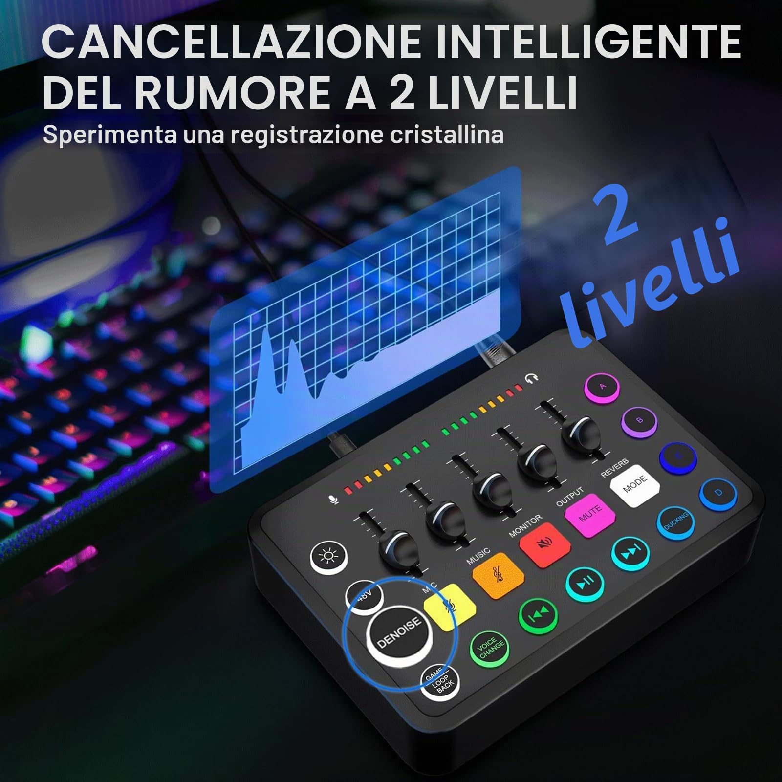 NEWFUN Streaming, audio mixer, Bluetooth, Mixer PC RGB per lo streaming Con registrazione personalizzata, compatibile con diversi sistemi operativi e software