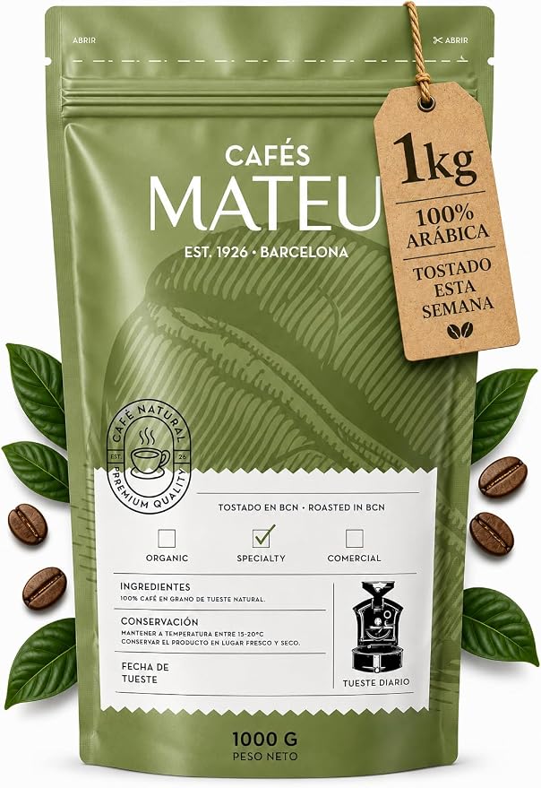 Cafés Mateu Café en Grano 1kg Specialty Coffee 100% Arábica Colombia 84 SCA Notas Frutales