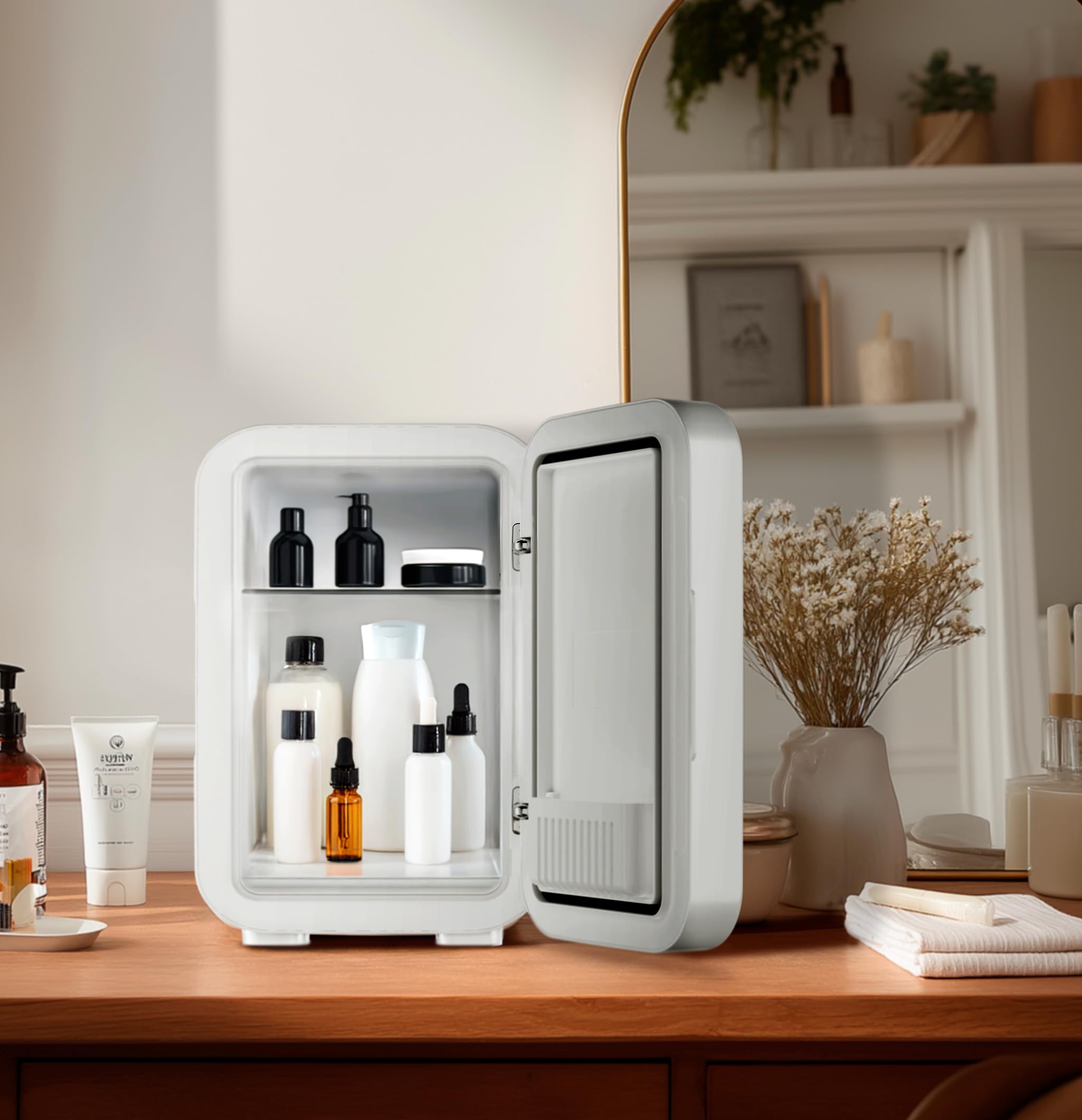 Lodówka Mini EVVO F6 Beauty (biała) 6L - Lodówka kosmetyczna i makijaż | Mini lodówka do kremów i pielęgnacji skóry | Cicha przenośna lodówka do makijażu | Funkcja zimna i ciepła | połączenie 12 V/220