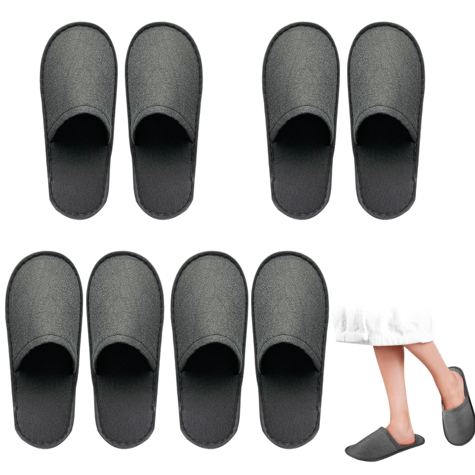 Ciabatte da casa Unisex Lavabili 4 Paia – Ciabatte Ospiti in Lino Cotone 5mm Antiscivolo, Traspiranti e riutilizzabili per Hotel casa Spa Viaggi