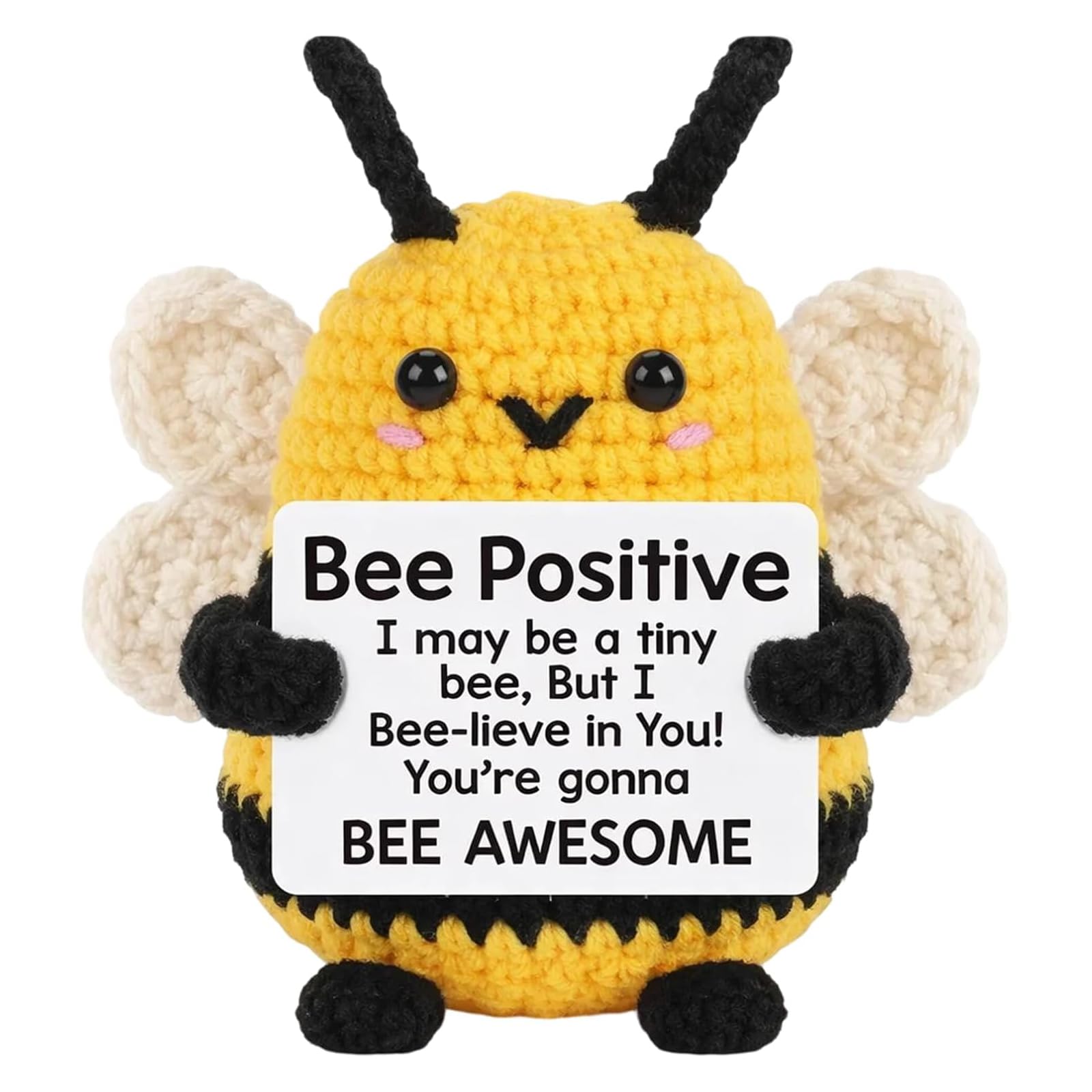 Elmsley 1PCS Crochet Bee,Positive Bee with Card,Handmade Positive Crochet Animals for Good Luck Gifts,Good Luck Exams Gift,for Women Men Students and Professionals Desktop Inspiration Office Decor