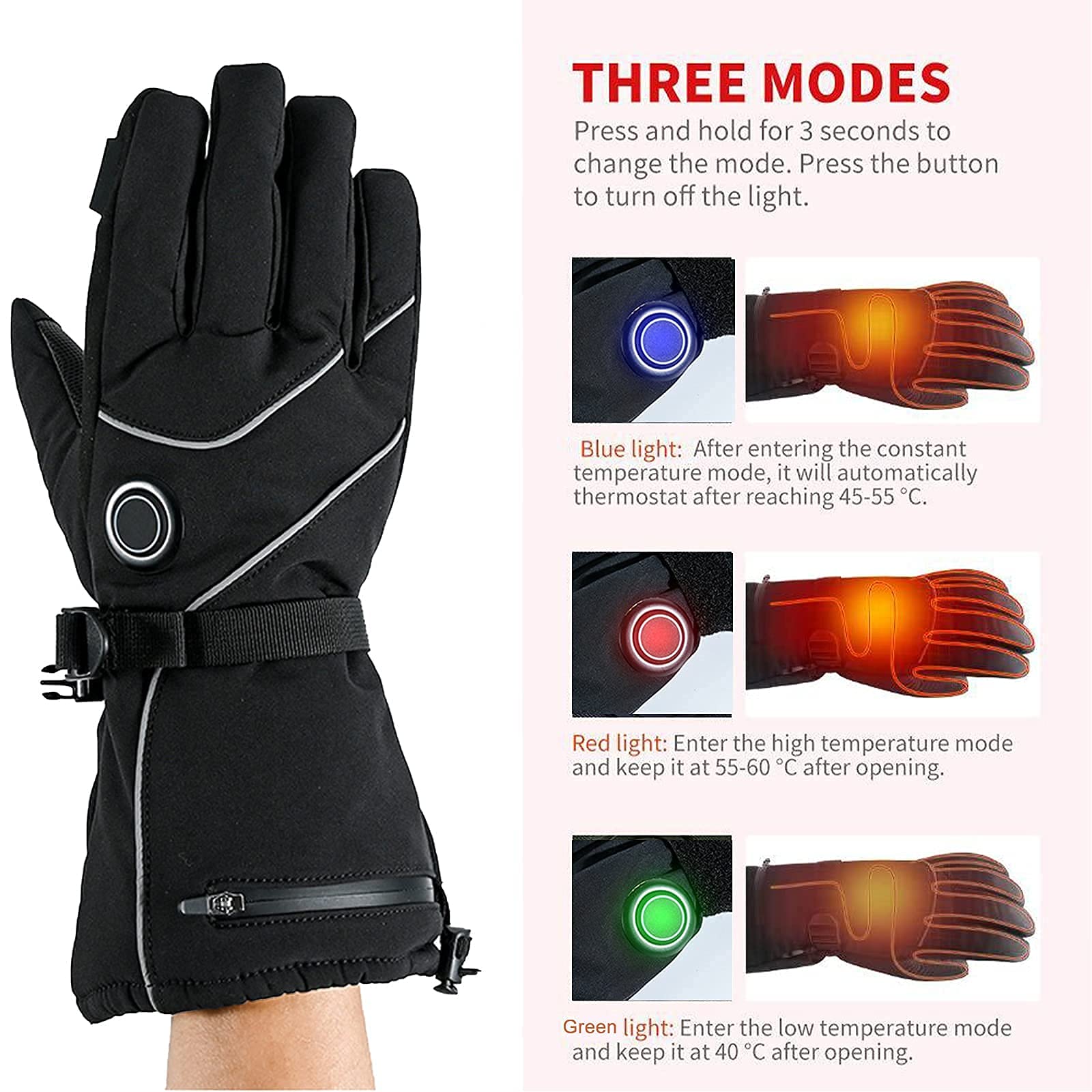 Guantes térmicos Recargables de 4000 mAh, Guantes térmicos de Invierno al Aire Libre para Hombres y Mujeres, Impermeables a Prueba de Viento, para Senderismo Unisex, esquí (Color:
