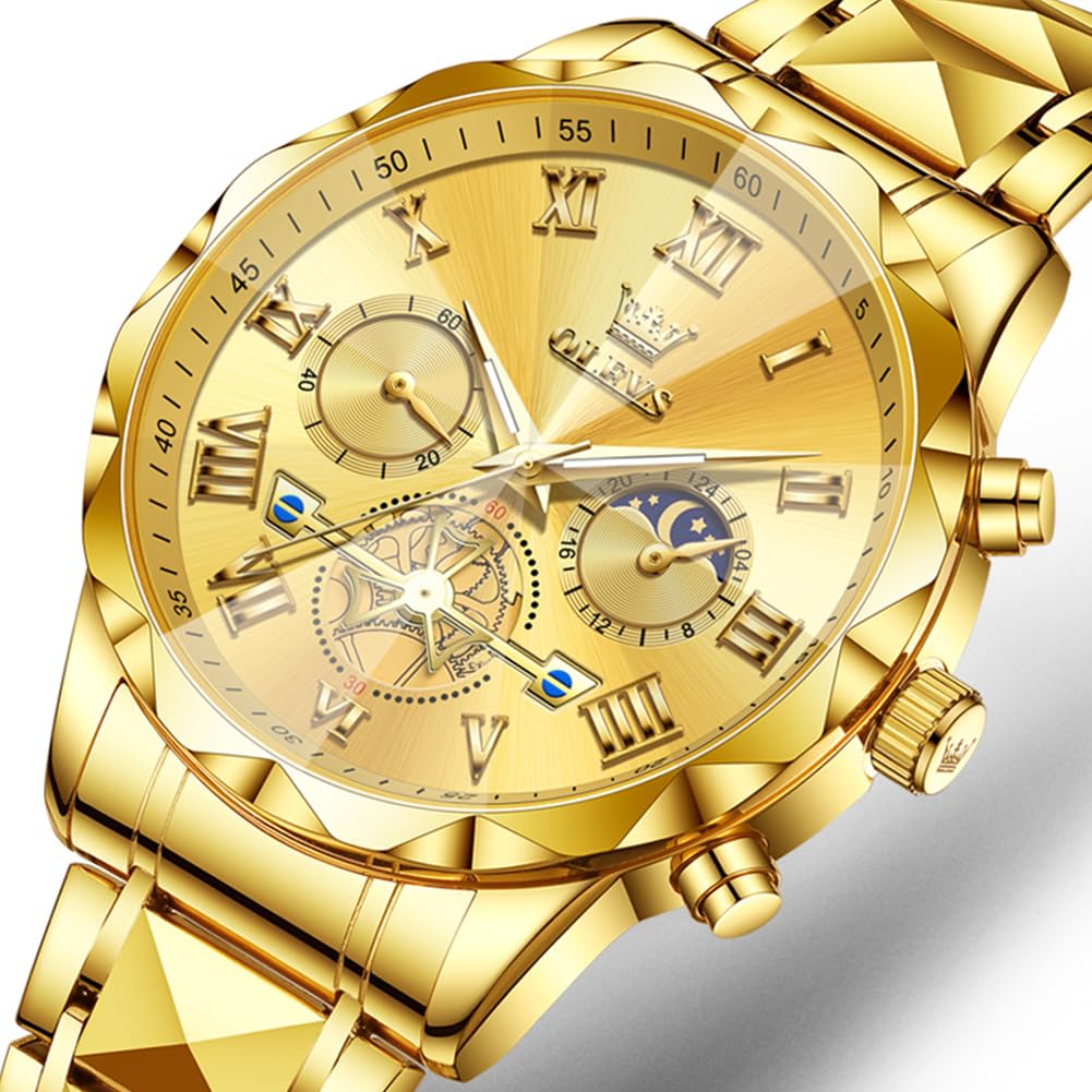 OLEVS Uhren für Herren, Chronograph, luxuriös, Edelstahl, wasserdicht, leuchtend, Datum, zweifarbig, Business-Casual-Herren-Armbanduhr