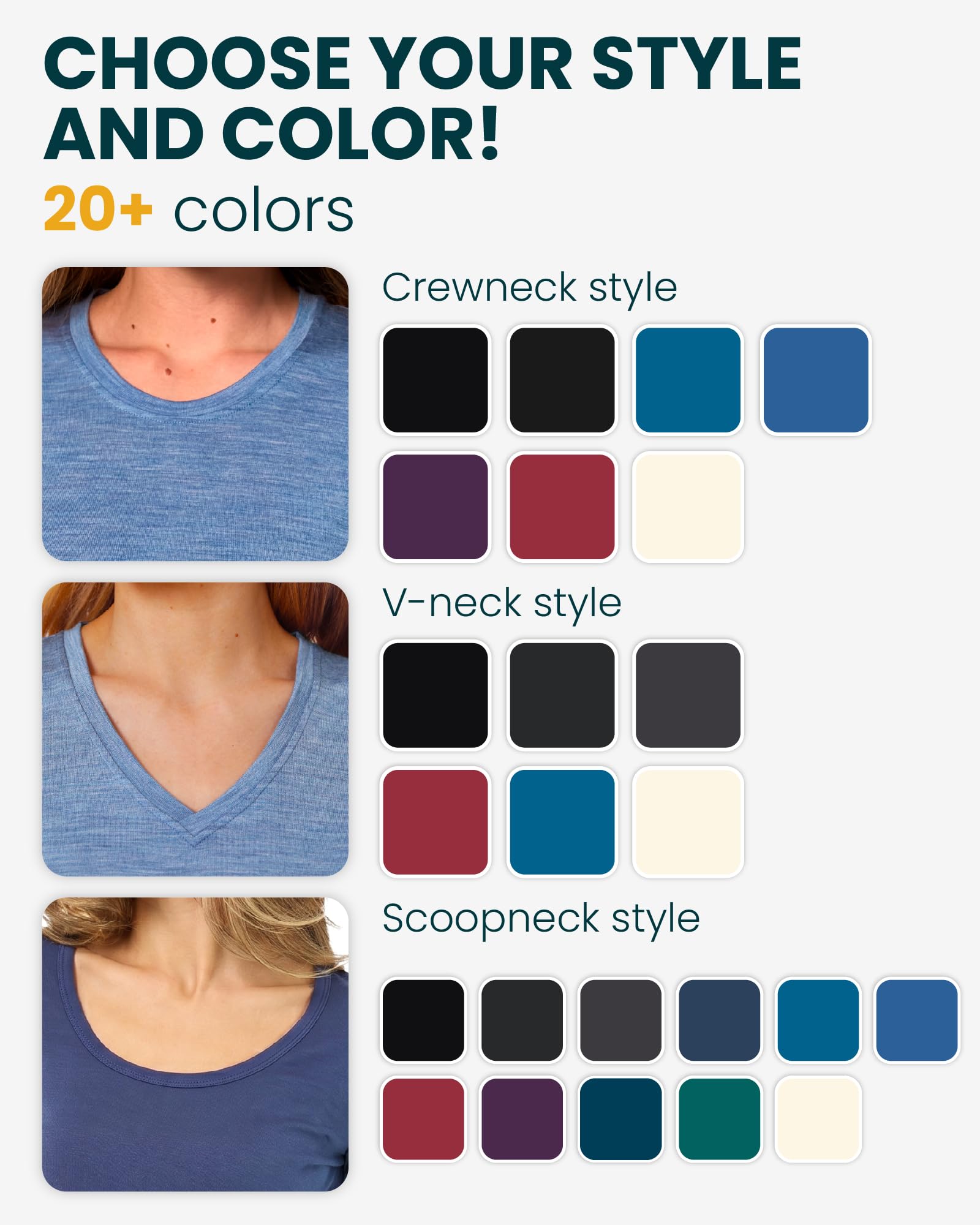 Merino.tech Сamisetas Mujer Manga Larga - 100% Lana Merino Ropa Termica (Large, 190 Deep Teal Scoop)