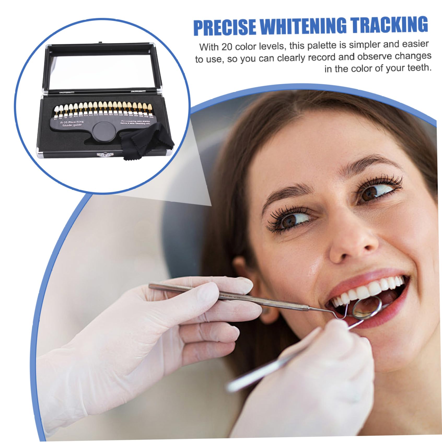 Farbführer für zahnärztliche Zähne, professionelle 3D-R-20-Dentalwerkzeuge für Zahnaufhellungsschienen, Zahnaufhellungs-Farbtabelle zum Verfolgen und Vergleichen der Wirkung.
