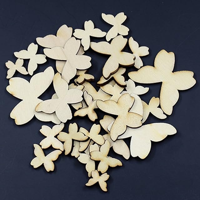 Gemini_mall® Mini Mixed Pack Wooden Butterflies Embellishments for Craft, 50pcs