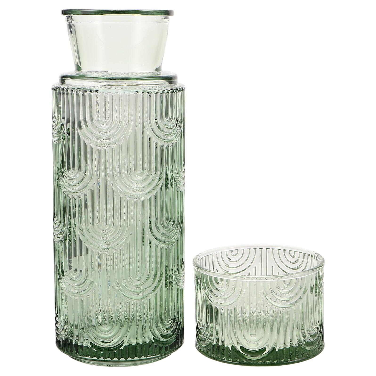 Juego de Jarra y Vaso de Vidrio Repujado Verde, Jarra de Agua Fría y Vaso para Mesita de Noche, Set de Cristal para Jugo y Agua, Garrafa Decorativa y Funcional para Uso Diario
