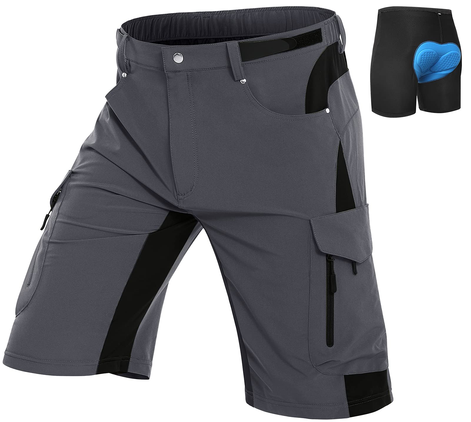 Cycorld MTB-broek herenfietsbroek, sneldrogend MTB-short voor heren, mountainbikebroek, baggy fietsbroek, ademende fietsbroek met verstelbare klittenbandsluitingen, zwart, XL