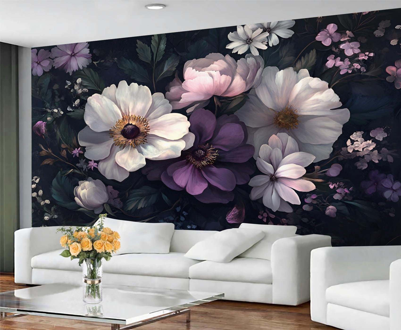 GIVLWF Floral Wallpaper, Retro Floral Bedroom Wallpaper, Boho Florals Wall Paper for Living Room, Not Self Adhesive Rustic Flowers Wall Mural, Simple Large Mural & Room Decor — image 1