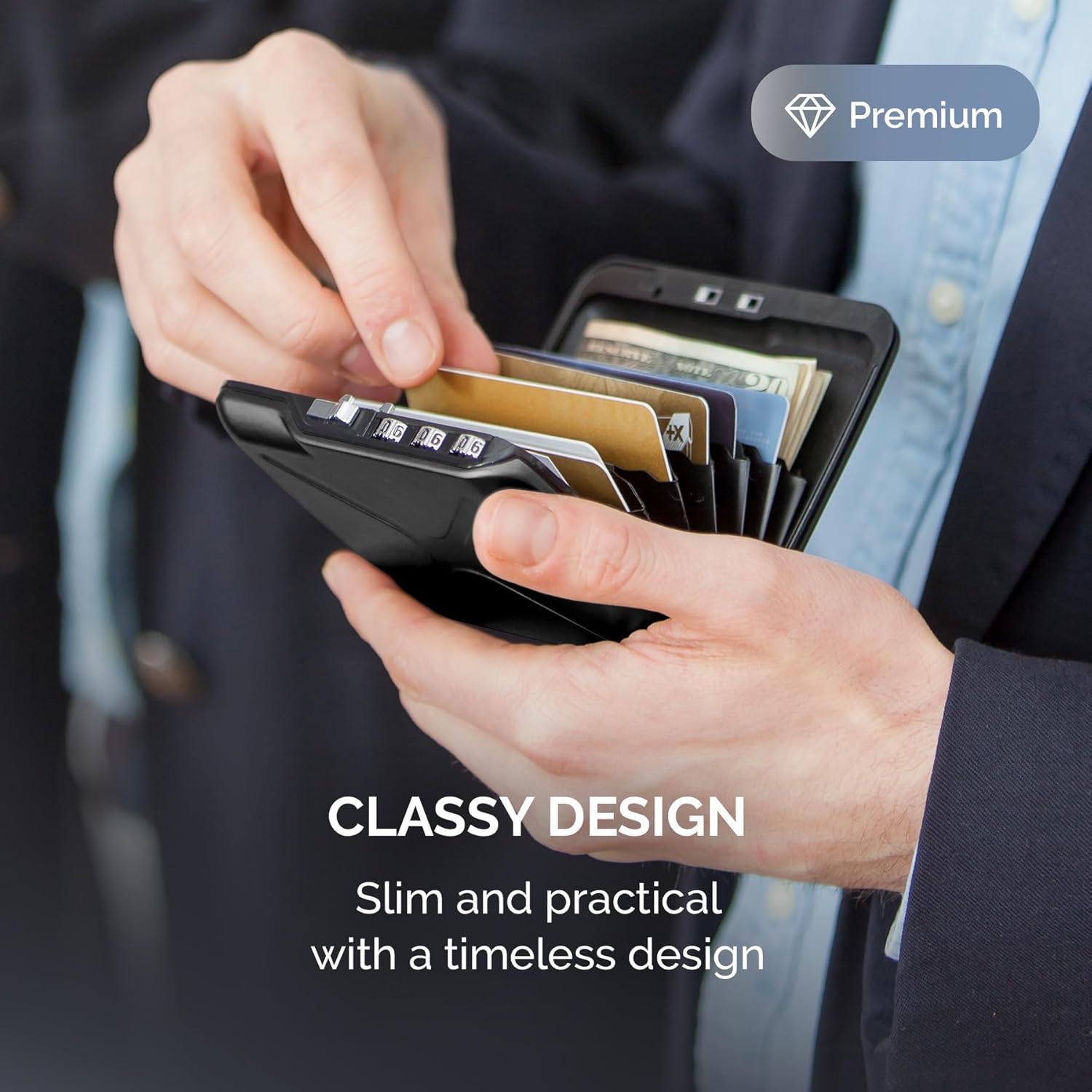 ÖGON -DESIGNS- Aluminum code wallet, lockable with a 3 digit code, RFID protection against fraud and demagnetization, secured card holder