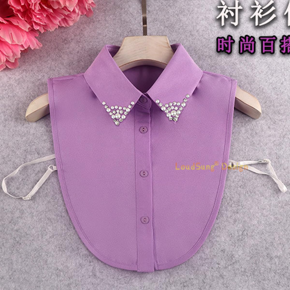 LoudSung FAKE HALLAR Abnehmbares halbe Hemdbluse falsche Kragen Sets elegante Diamantreine Farbe für Frauen Mädchen 2pcs