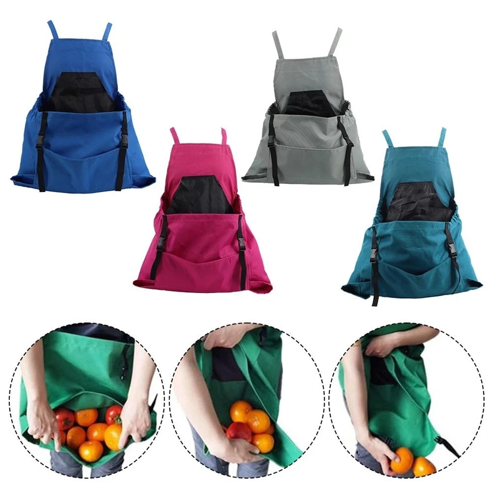 Tablier De Travail Tablier de Jardinage avec Poches, Tablier de Cuisine for Hommes et Femmes, Pochette de cueillette for vergers, réglable, résistant à l'eau, Lavable(Blue)