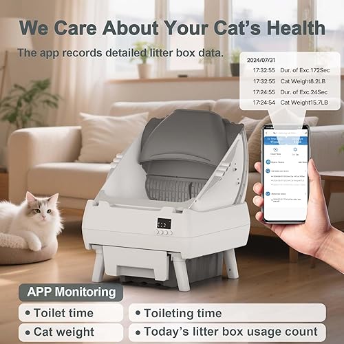 Miniatura 4 de Caja de arena automática para gatos, control de aplicación, diseño abierto, monitor de salud inteligente, adecuado para gatos medianos y gatitos,