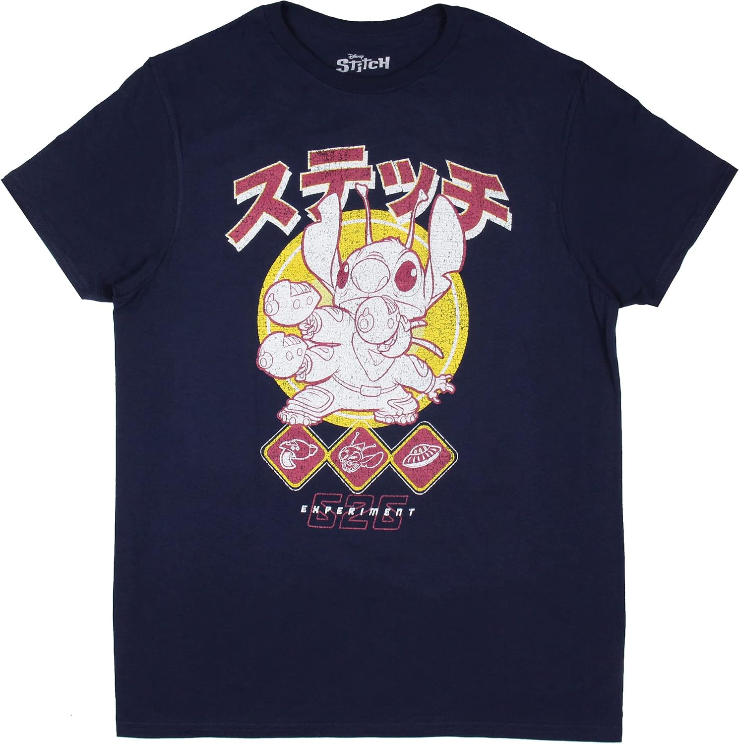 Disney Lilo and Stitch Men's Experiment 626 Kanji Graphic Print T-Shirt (Large) Navy Blue image 3