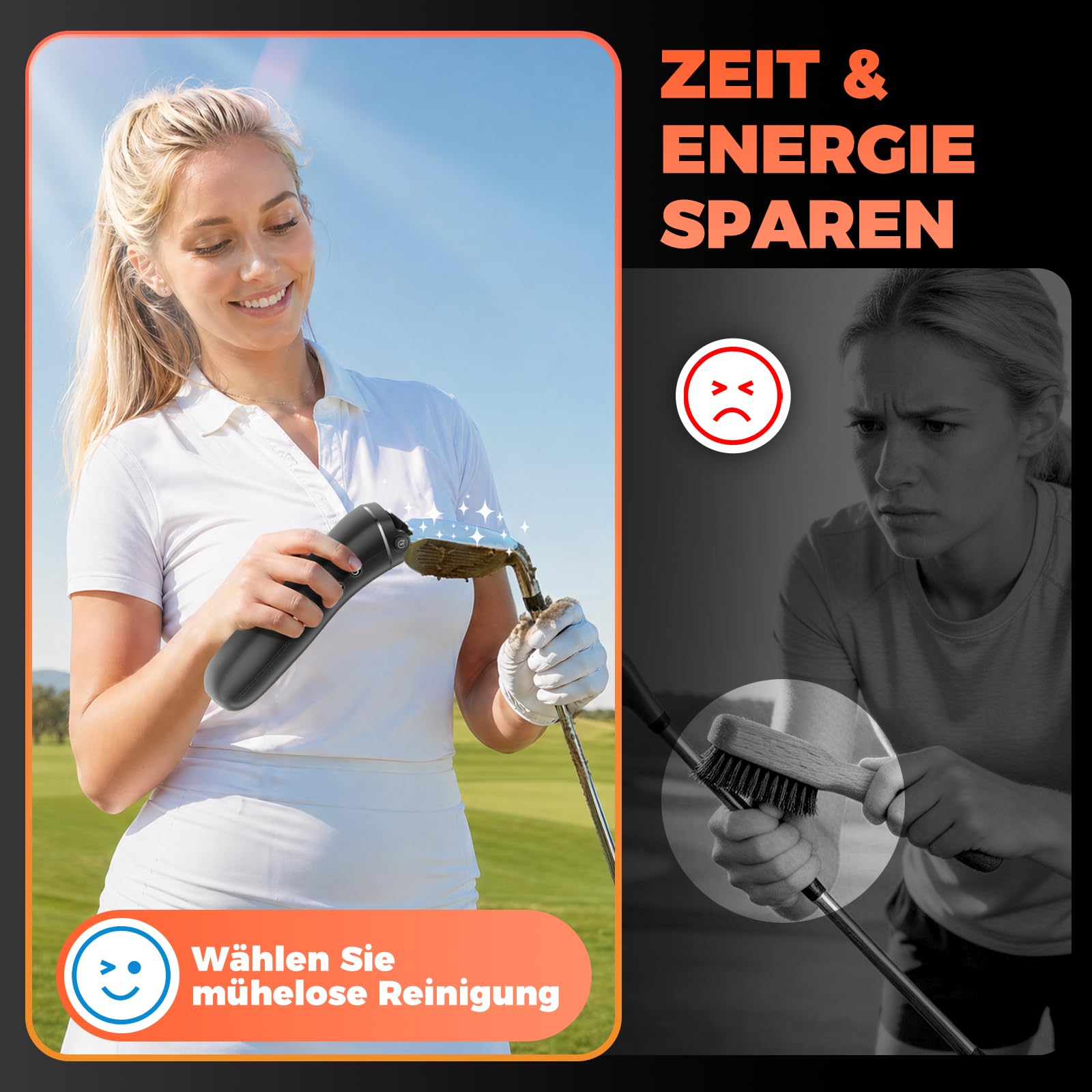 Elektrische Golf Bürste mit Wassertank, 360°Auto‑Rotation Golfschläger Bürste, 100ml Tank, 2000 mAh USB-C Schnellladung, 2 Precision Brush& 2 Stufen, Transporttasche, Golf Geschenk