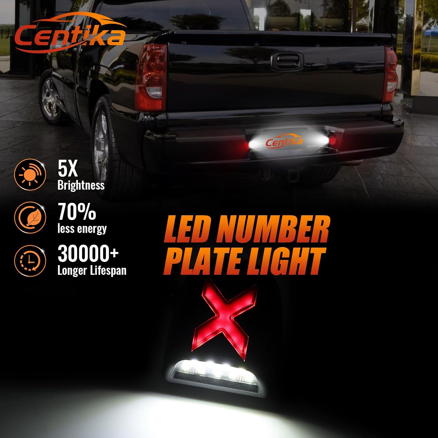 LED License Plate Lights Tag Light Lamp for Chevrolet Silverado Tahoe Suburban Avalanche GMC sierra Yukon Cadillac Escalade EXT ESV, 6000K White & Smoked Lens, Pack of 2 (Xstyle Patent Pending)