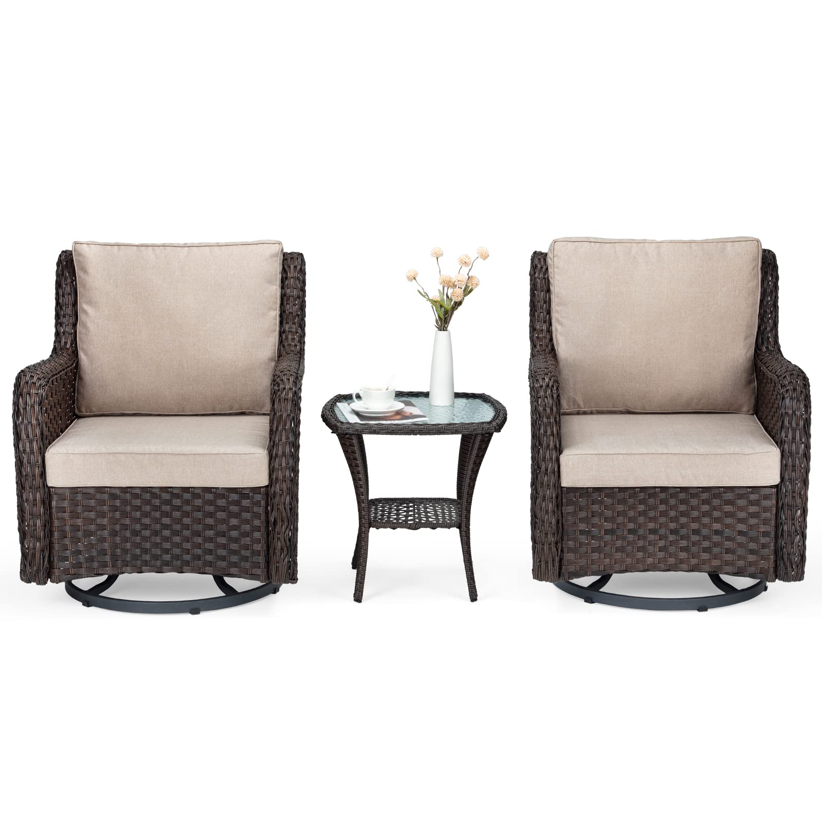 Snapklik.com : IDEALHOUSE 3 Pieces Outdoor Wicker Swivel Rocker Patio ...