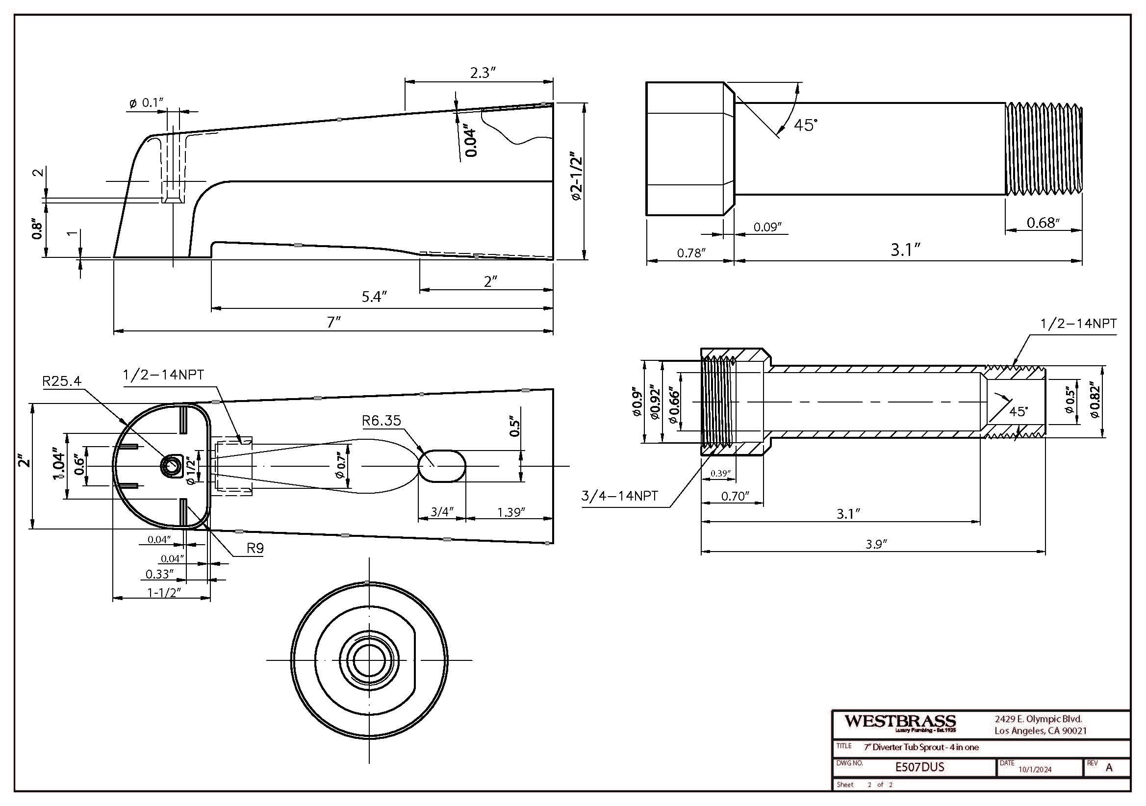 Westbrass E507DUS-26 - Boquilla desviadora universal de 7 pulgadas, zinc, cromo pulido