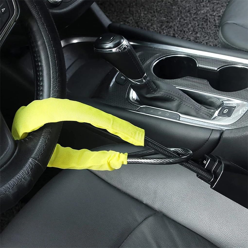 Verrou antivol pour volant et ceinture de sécurité pour voitures, installation facile, dispositif en alliage à 2 clés, convient la plupart des SUV Bloque Volant Ceinture(Yellow)