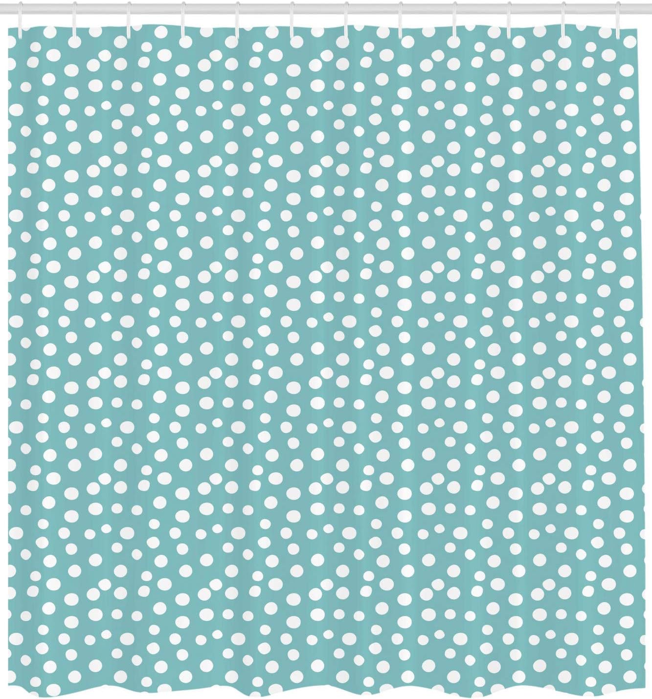 Ambesonne Turquoise Shower Curtain, Retro Vintage 60s 50s Inspired Geometric Polka Dots Romantic Art Print, Cloth Fabric Bathroom Decor Set with Hooks, 69" W x 84" L, White and Pale Blue