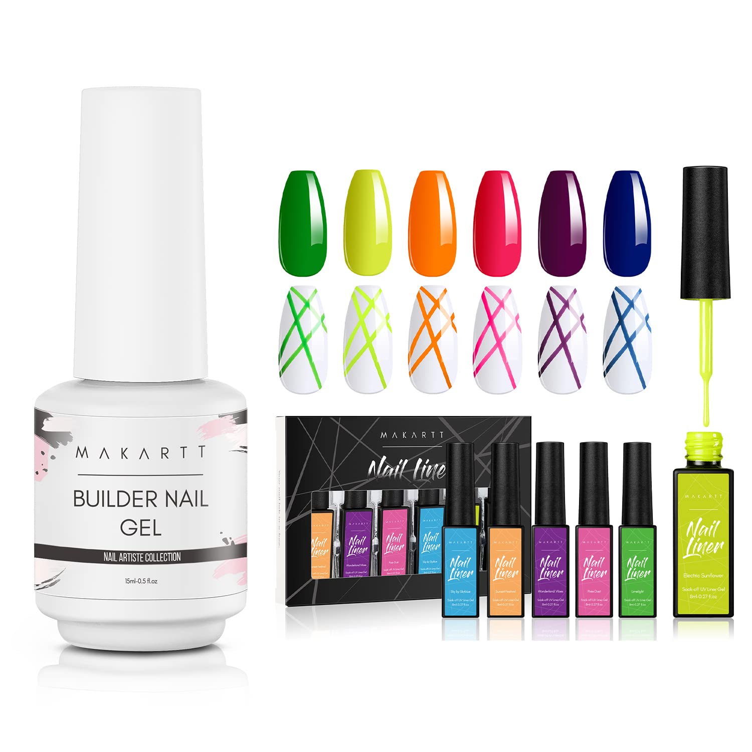 Makartt Painted Gel Nail Polish Set 6 Neon Colors Bundle