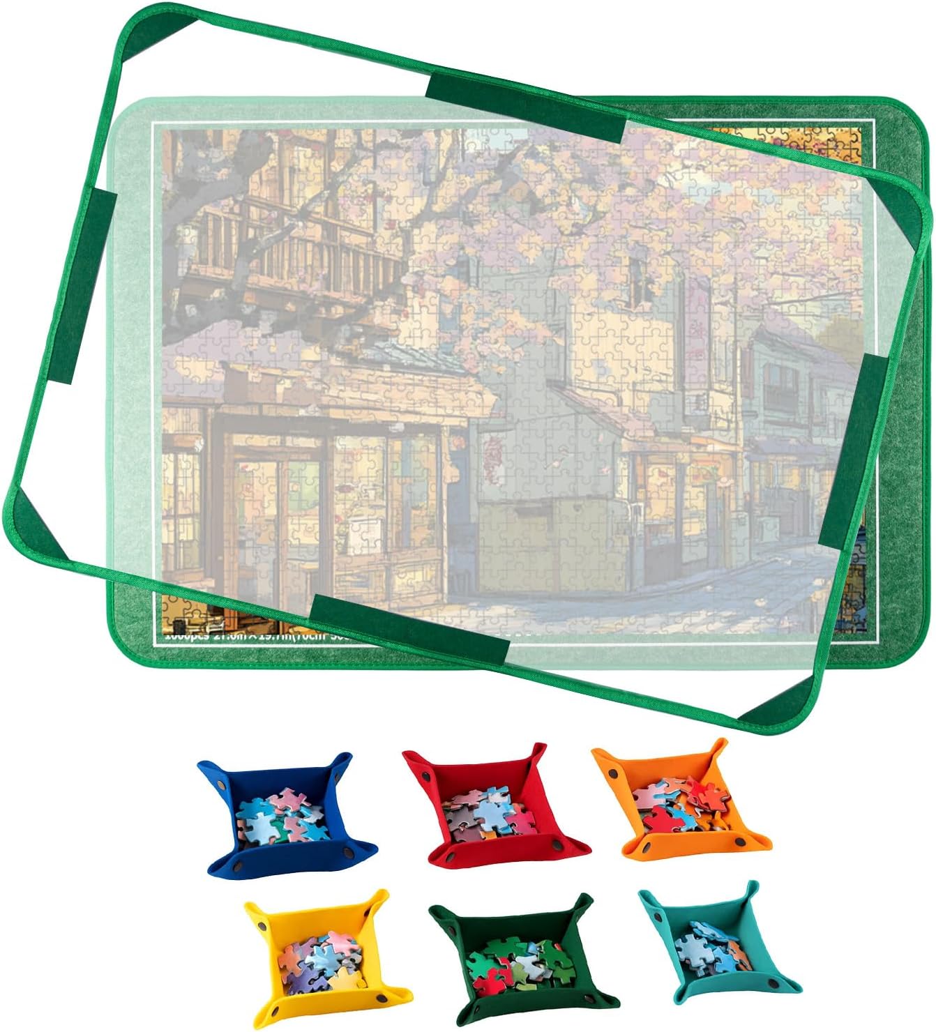 Jigsaw Puzzle Board 1000 Pieces Non-Slip Lightweight Portable Puzzle Board with 6 Sorters 1 Cover Portable Puzzle Storage Jigsaw Case Large Jigsaw Puzzle Organizer for Adults Green