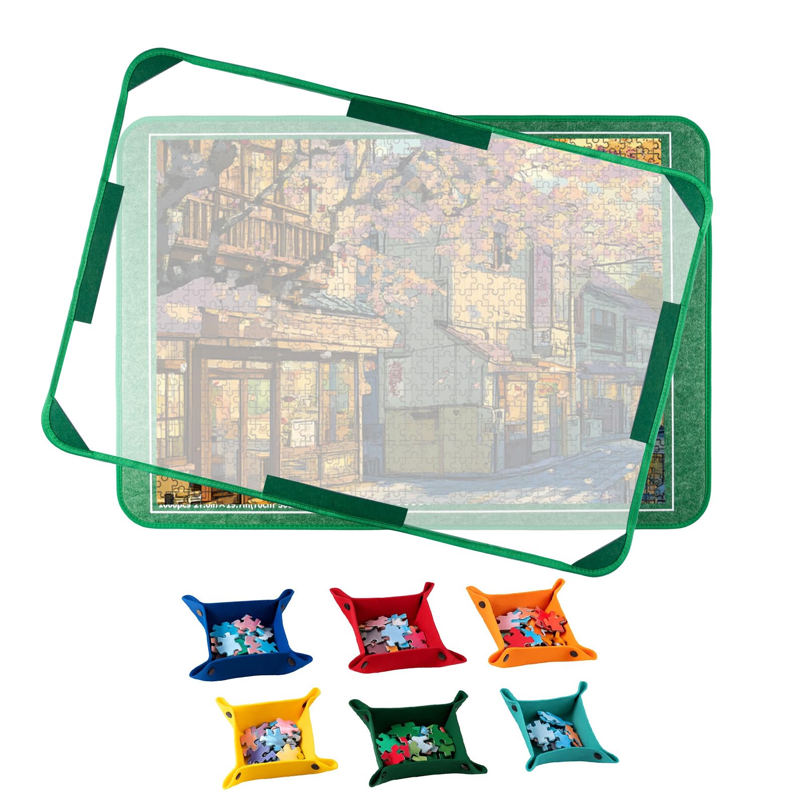 GREENSAPPIRE Jigsaw Puzzle Board 1000 Pieces Non-Slip Lightweight Portable Puzzle Board with 6 Sorters 1 Cover Portable Puzzle Storage Jigsaw Case Large Jigsaw Puzzle Organizer for Adults (Green) โ image 1