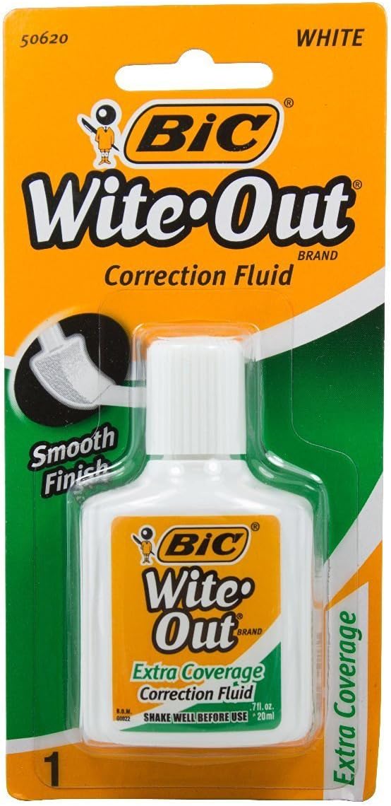 Bic Wite-Out Extra Coverage Correction Fluid-0.7 Ounces 4-PACKS (WOFECP1)