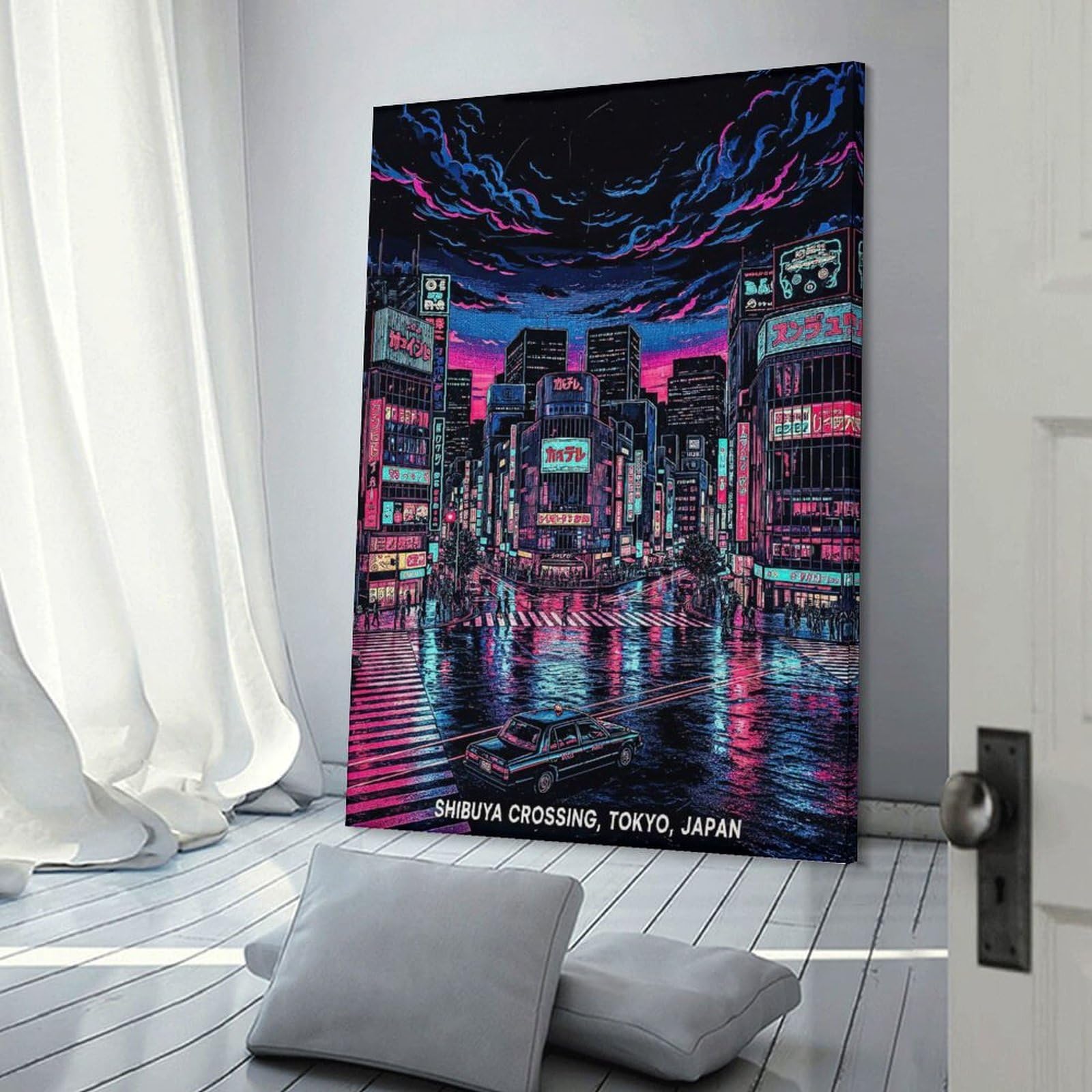 Junmoney Shibuya Crossing at Night Canvas Wall Decor 20x30inch(50x75cm), for Lounge, Study, Hallway Or Flat Walls, Canvas Wall Art That Fits Changing Layouts