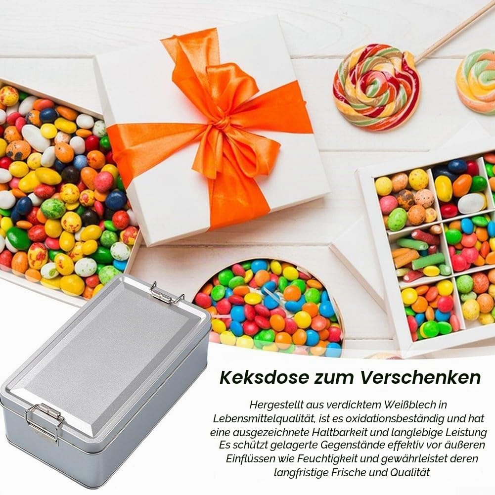 Drhomeam Metall-Blechdose mit Deckel, rechteckig, für leer, für Kekse, Süßigkeiten, Weißblech, für Zuhause, Küche, Aufbewahrungs-Organizer (S) Küche, Haushalt & Wohnen