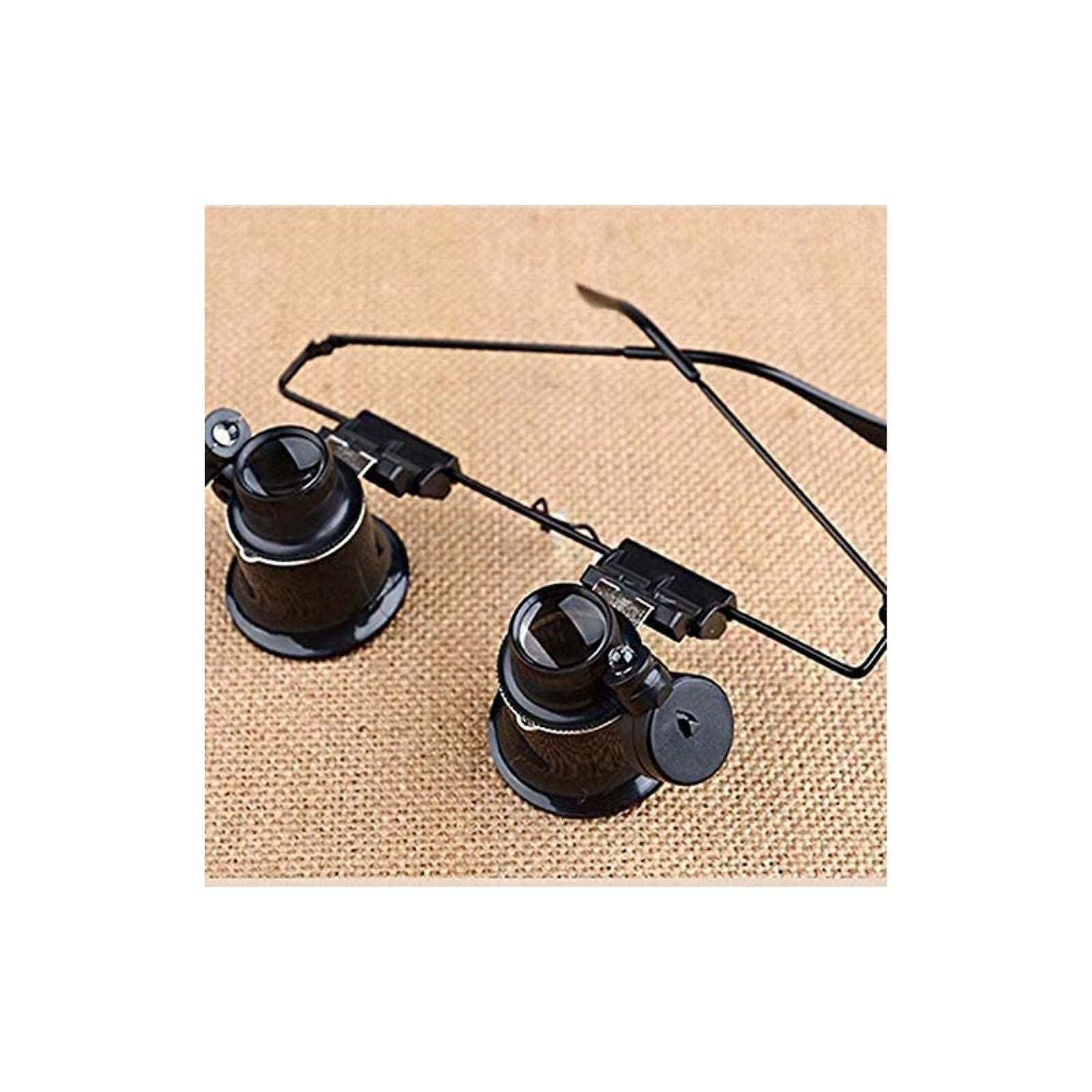 Stirnlupe, beleuchtete Lupe, Stirnlupe, tragbar, 20-fache Vergrößerung, mit 2 LED-Lampen, für die Reparatur von Uhren und Schmuck.