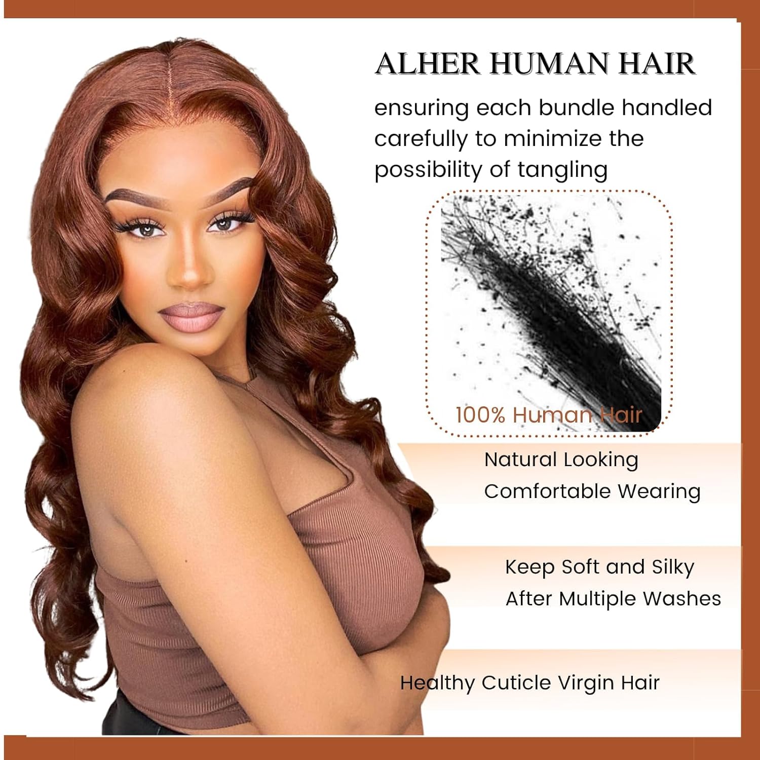 Reddish Brown Bundles Body Wave Human Hair Auburn Brown Copper Red Color 12A Brazilian Virgin Remy Wavy Hair Soft Thick Sew In Weave 3 Bundles 33B Color 12 14 16 Inch