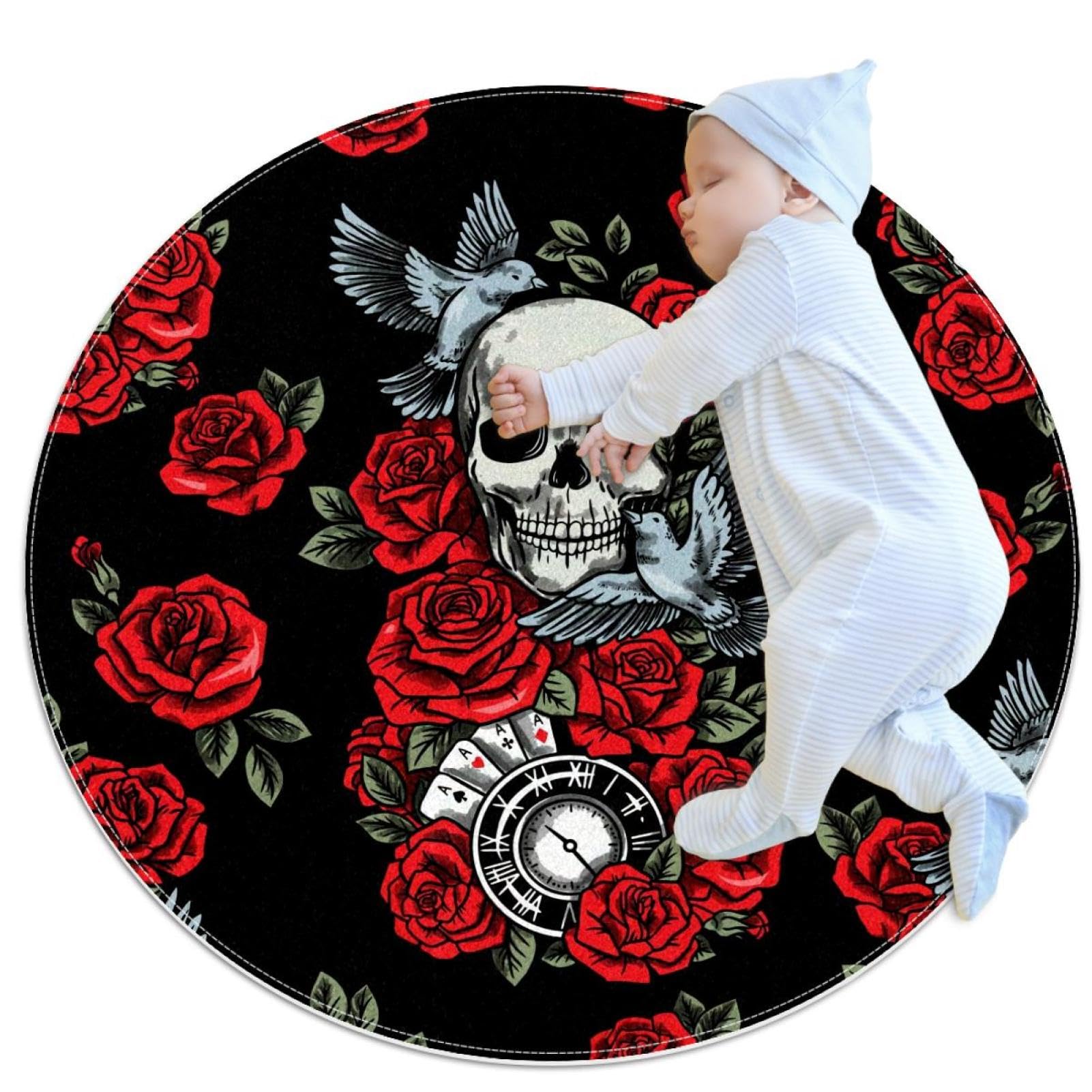 Tapis de bain tête de mort anti-glisse rond pour sécuriser la chambre et douche