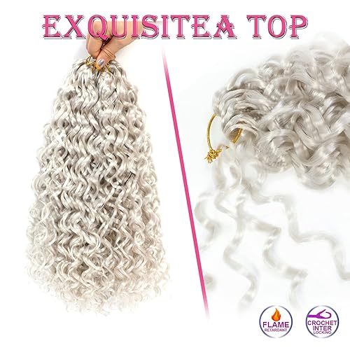 Miniatura 5 de Gogo Curl Crochet Hair - 14 pulgadas, 7 paquetes, onda profunda, rizo de playa, extensiones de cabello sintético trenzado (blanco plateado)
