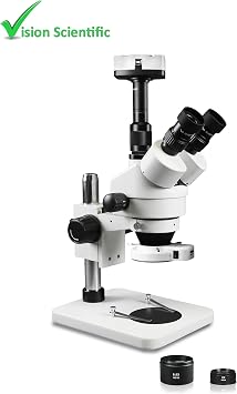 VS-1FZ-IFR07-10N Simul-Focal Trinocular Zoom Stereo Microscope,10x WF Eyepiece,0.7X-4.5X Zoom, 3.5x-90x Magnification, Pillar Stand,144-LED Ring Light,10.0MP Digital Eyepiece Camera