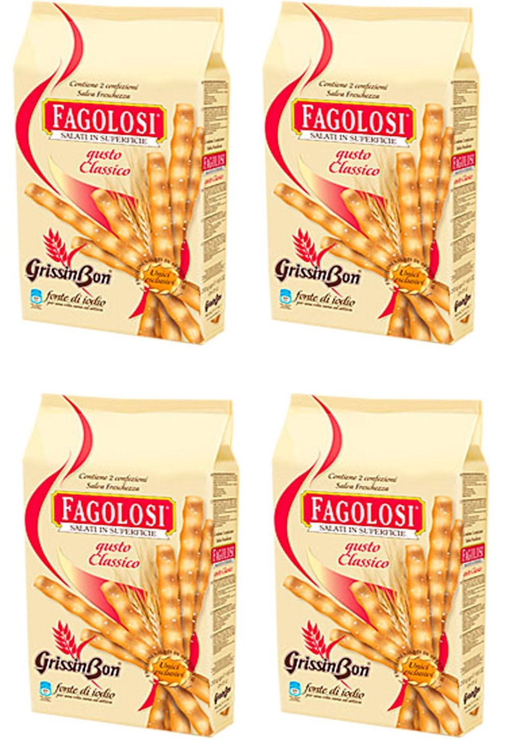 Grissin Bon:"Fagolosi" Salted Italian Breadsticks, Classic Taste - 8.45oz(250g) Packages (Pack of 4)