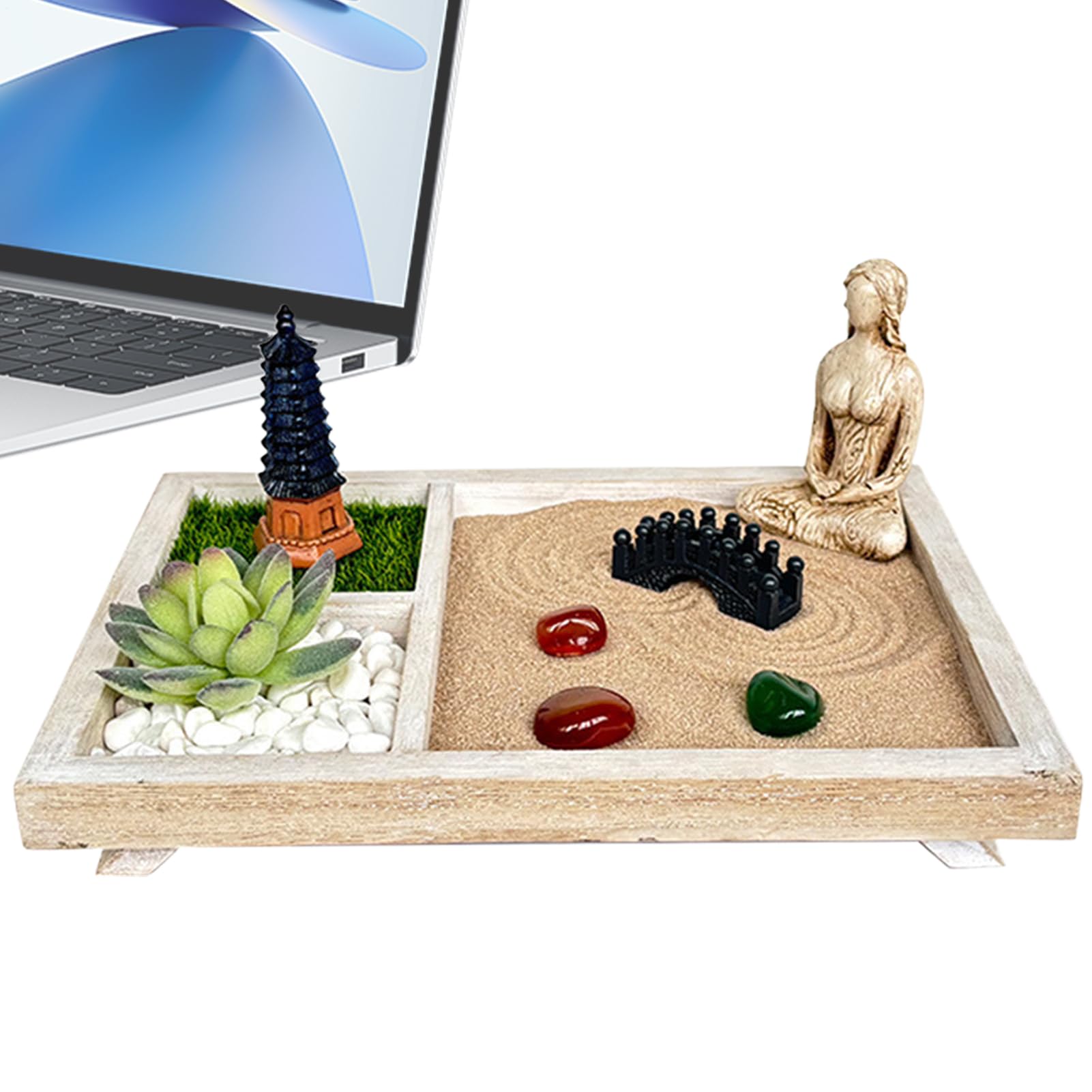 Zen Garden for Desk - Resin Handicraft Home Decoration | Buddha Statue Sand Table | Miniature Japanese Sand Garden Crafts Kit - Table Meditation Zen Artistic Decoration for Business, Workplace, Study