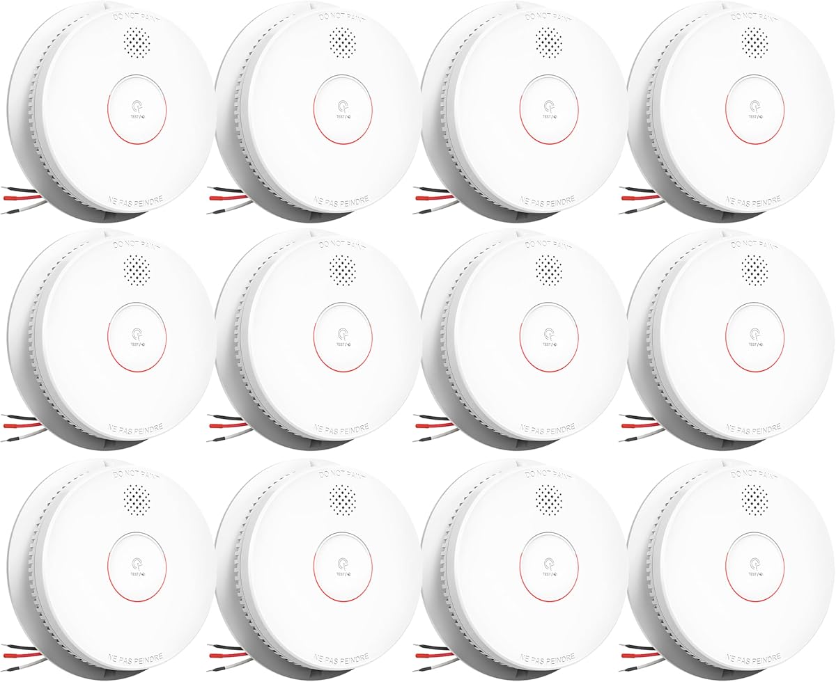 SITERWELL Smoke Detector, Hardwired Interconnected Smoke Detector, Photoelectric Smoke Alarm with 9V Backup Battery, Fire Alarm with Test/Silence Button, UL217-10th Listed, GS562A, 12 Packs