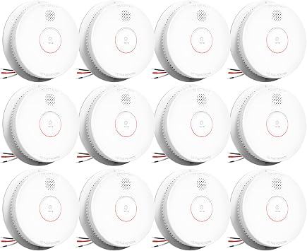 SITERWELL Smoke Detector, Hardwired Interconnected Smoke Detector, Photoelectric Smoke Alarm with 9V Backup Battery, Fire Alarm with Test/Silence Button, UL217-10th Listed, GS562A, 12 Packs