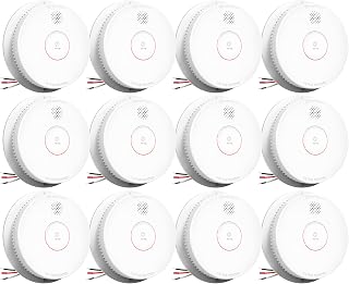 SITERWELL Smoke Detector, Hardwired Interconnected Smoke Detector, Photoelectric Smoke Alarm with 9V Backup Battery, Fire Alarm with Test/Silence Button, UL217-10th Listed, GS562A, 12 Packs