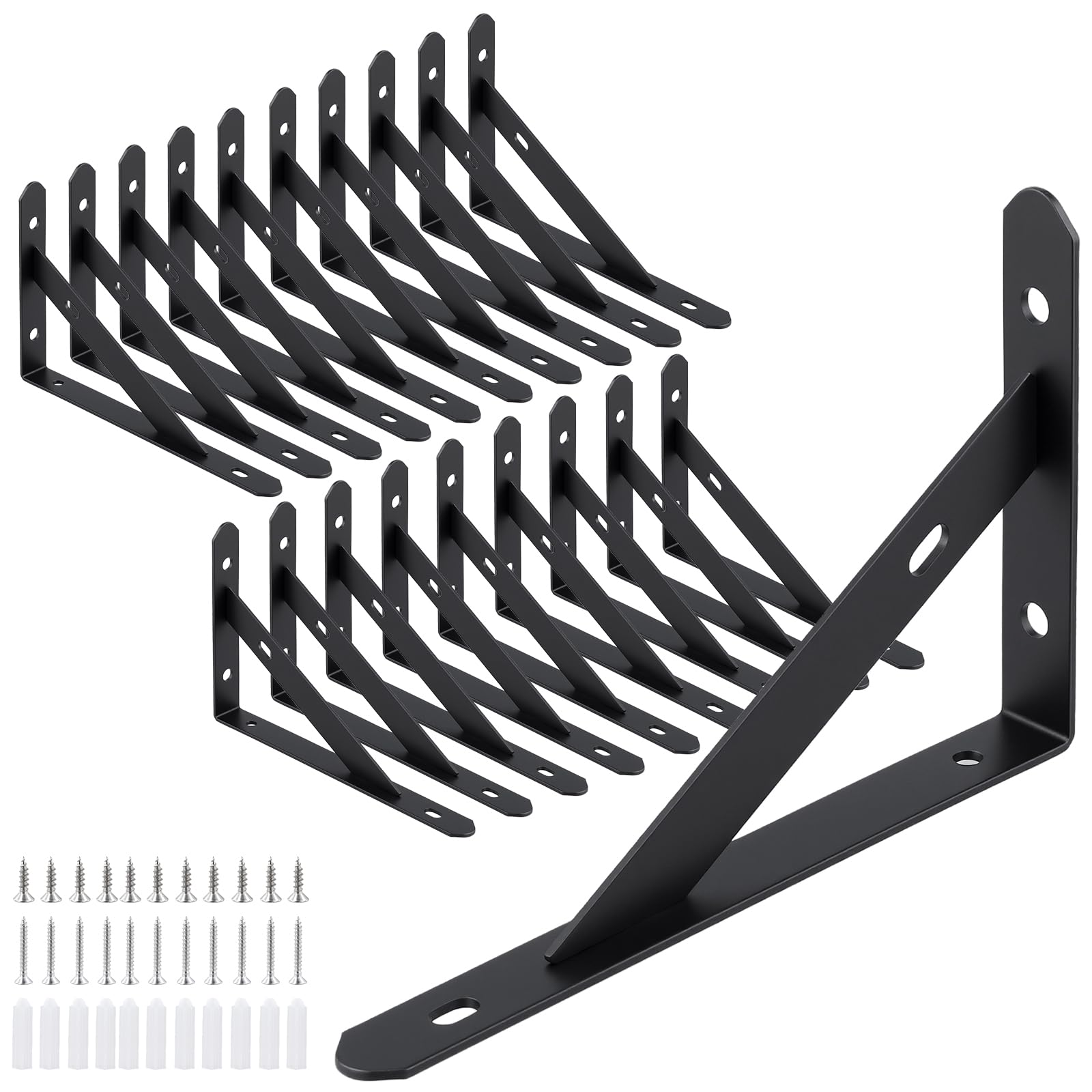 MUKSUET 20 Pack Heavy Duty Shelf Brackets, 150 x 95 mm (6 Inch) Metal Triangle L Brackets, Wall Mounted 90 Degree Right Angle Supports with Screws for Living Room, Bedroom, Concrete Wall